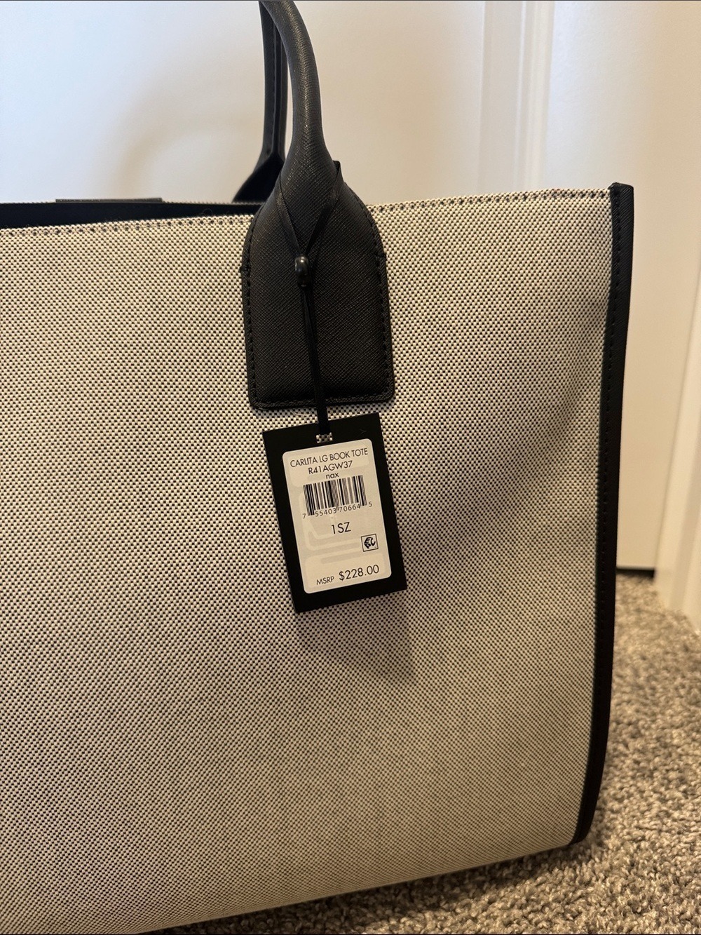 DKNY Black and Cream Canvas Stripe Tote - Picture 6 of 9